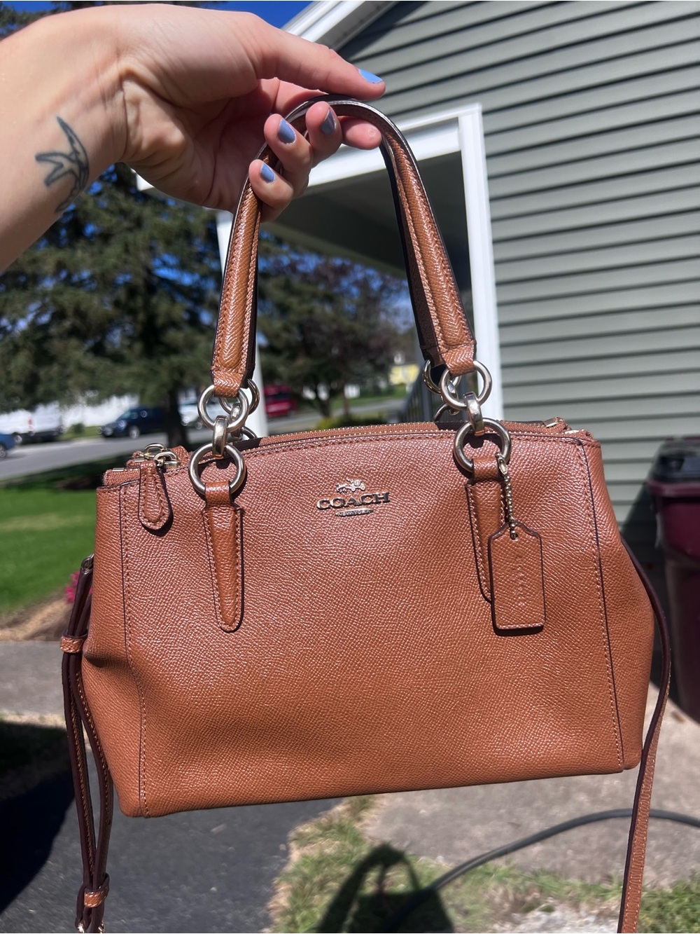Authentic Coach Brown Crossgrain Leather Mini Christie Carryall Satchel Crossbod